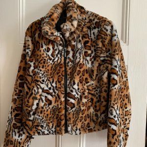 Faux Fur Coat NWT, Animal Print Faux Fur Coat